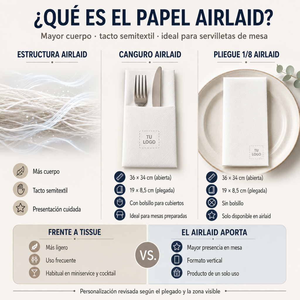 Papel airlaid utilizado en servilletas de mesa personalizadas