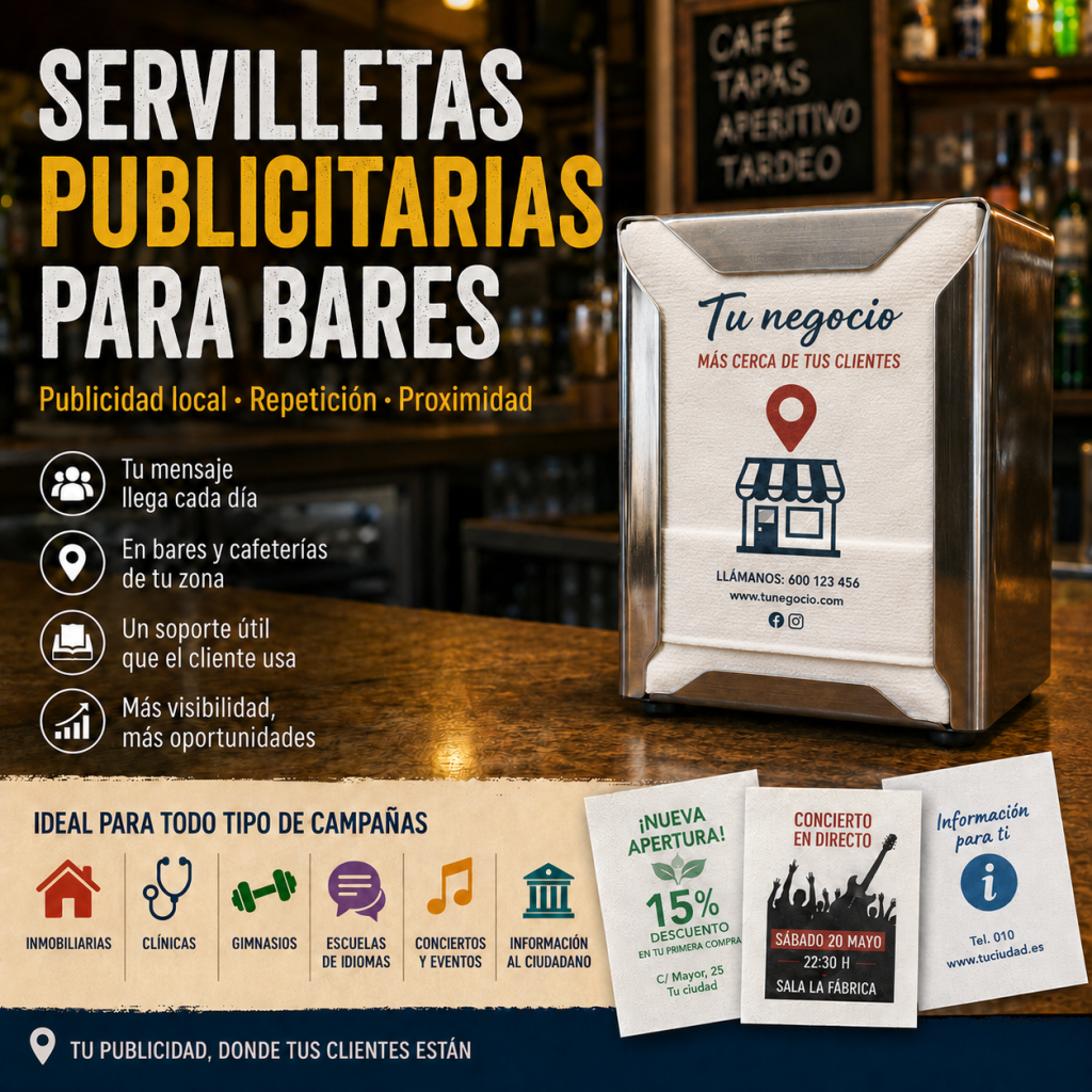 Servilletas publicitarias personalizadas utilizadas en bares y cafeterías