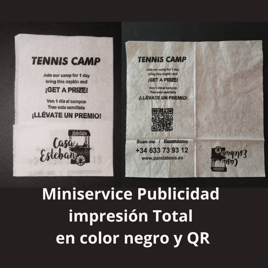 Miniservice Publicidad impresión Total en color negro y QR