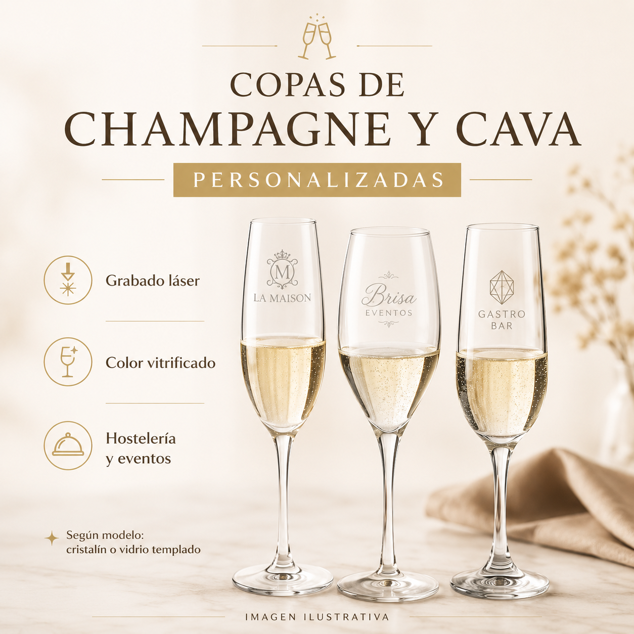 Copas de Champagne y Cava Personalizadas - Personalizados Hostelería