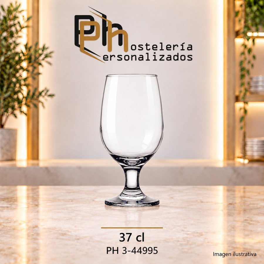 Copa de cerveza personalizada PH 3-44995 de 37 cl con tallo corto y pie robusto, para grabar con logotipo