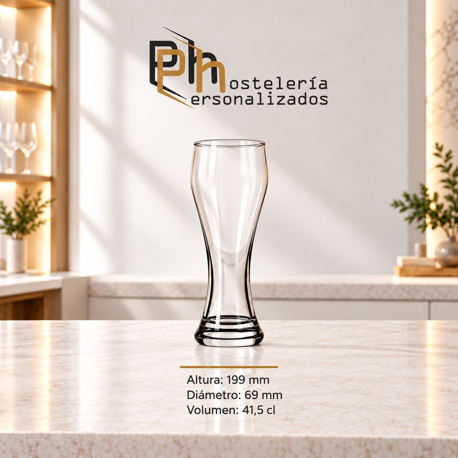 Vaso de cerveza Weizen personalizado de 41,5 cl, 199 mm de altura y 69 mm de diámetro
