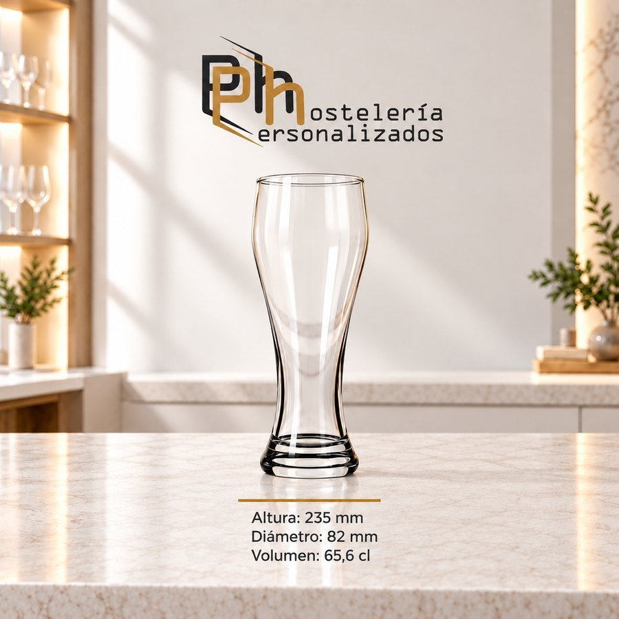 Vaso de cerveza Weizen personalizado de 65,6 cl, 235 mm de altura y 82 mm de diámetro