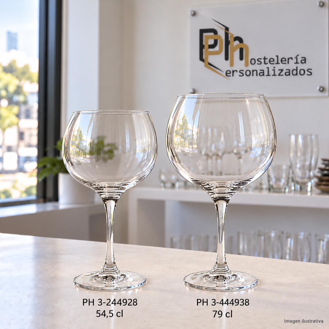Copas de combinados tipo balón PH 3-244928 de 54,5 cl y PH 3-444938 de 79 cl para personalizar con logotipo, imagen ilustrativa