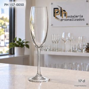 Copa de cava con logo de 17 cl, flauta de cáliz redondeado para personalizar