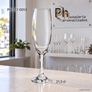 Copa de cava para hostelería personalizada de 21,5 cl, flauta de tallo robusto para uso intensivo