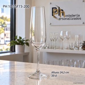 Copa de cava personalizada de 20 cl, flauta clásica de tallo largo para grabar con el logotipo del restaurante