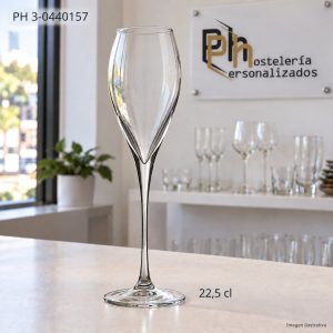 Copa de champagne tulipa personalizada de 22,5 cl, cáliz curvado que se cierra en la boca, para grabar con logotipo