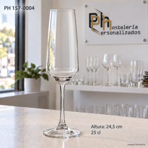 Copa de espumoso personalizada de 25 cl y 24,5 cm, cáliz de líneas rectas para grabar con logotipo