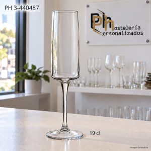 Copa flauta recta personalizada de 19 cl, cáliz cilíndrico de base plana para grabar con logotipo