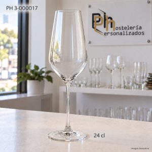 Copa de vino espumoso personalizada de 24 cl, cáliz tipo tulipa abierto para cava y champán con logotipo