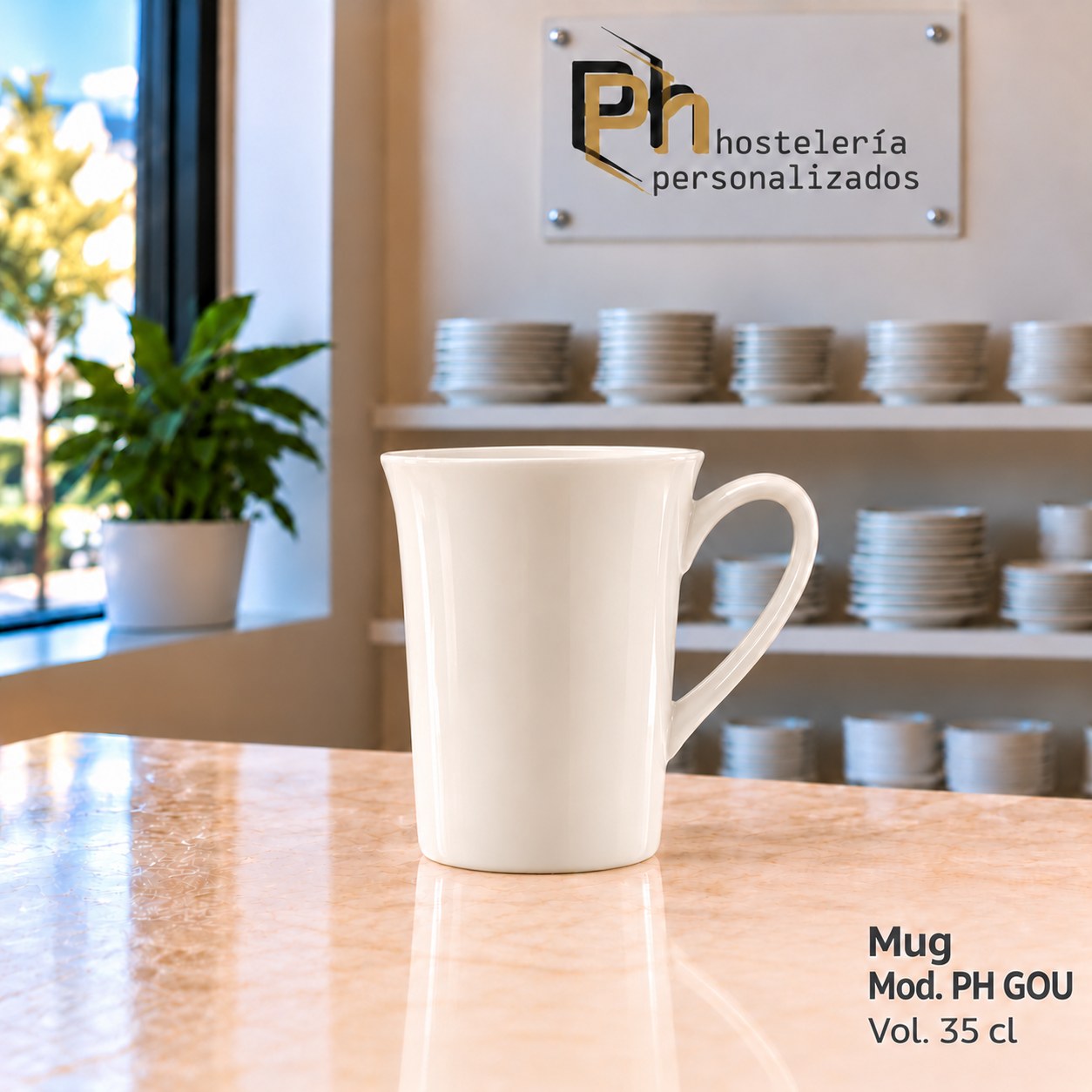 Mug de boca abierta de 35 cl de vitroporcelana personalizado, vajilla PH GOU para hostelería