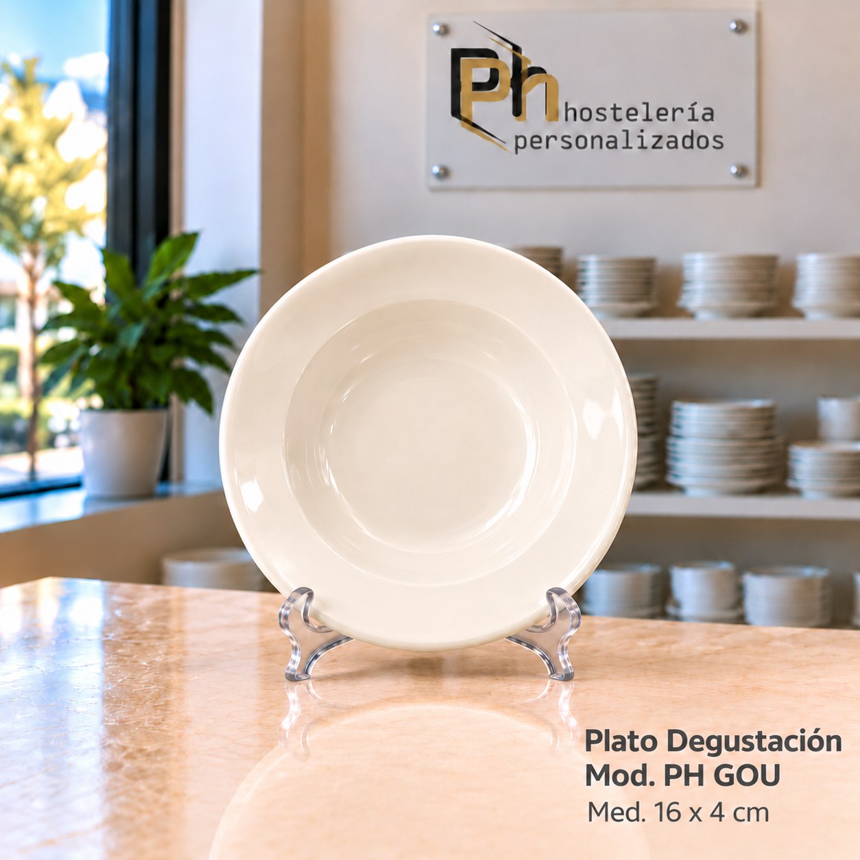 Plato de degustación de 16 cm de vitroporcelana, vajilla personalizada PH GOU para hostelería