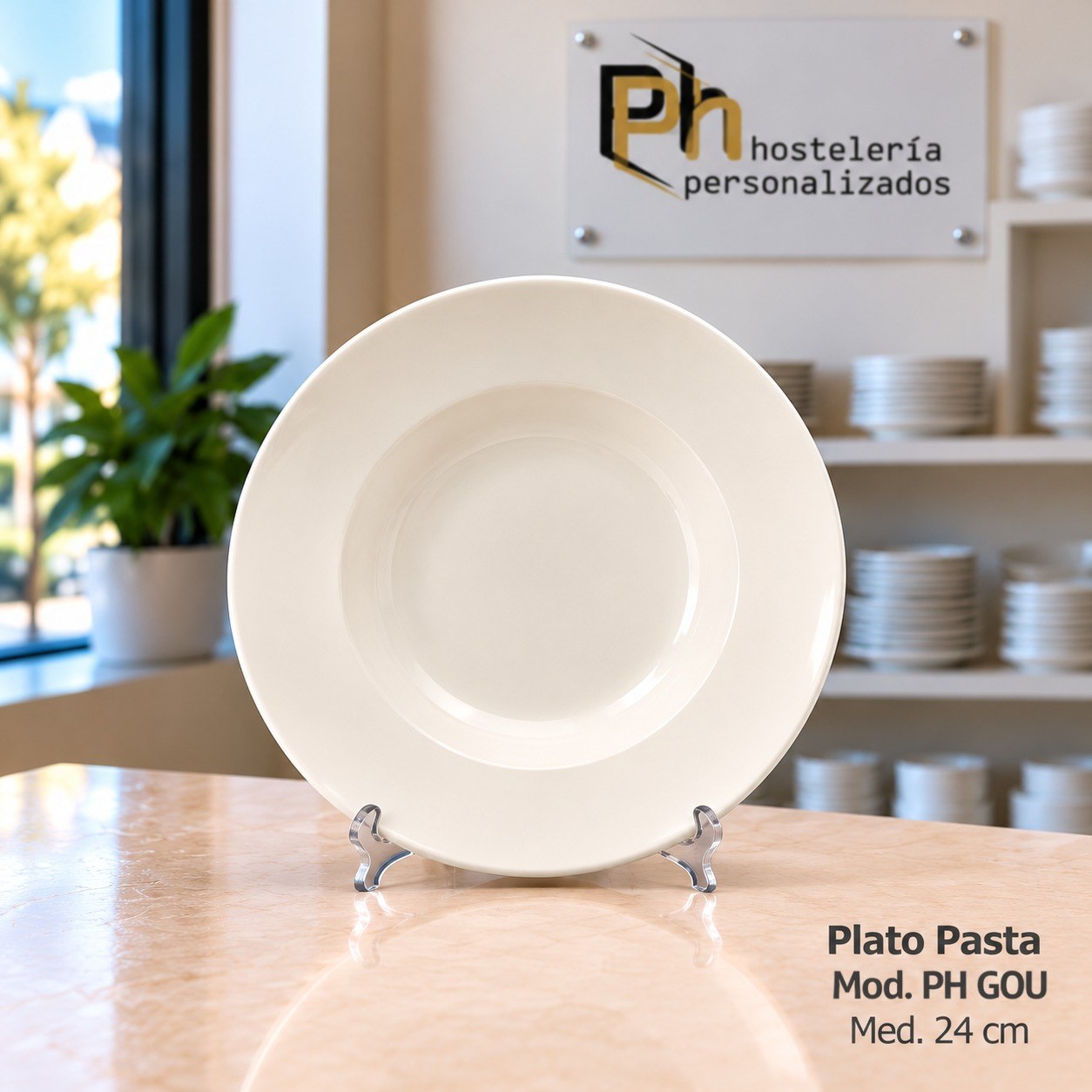 Plato de pasta de 24 cm de vitroporcelana con ala ancha, vajilla personalizada PH GOU
