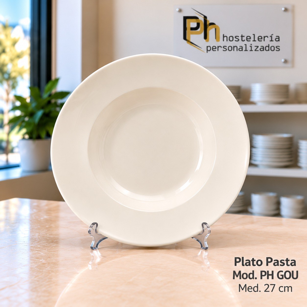 Plato de pasta de 27 cm de vitroporcelana con ala ancha, vajilla personalizada PH GOU
