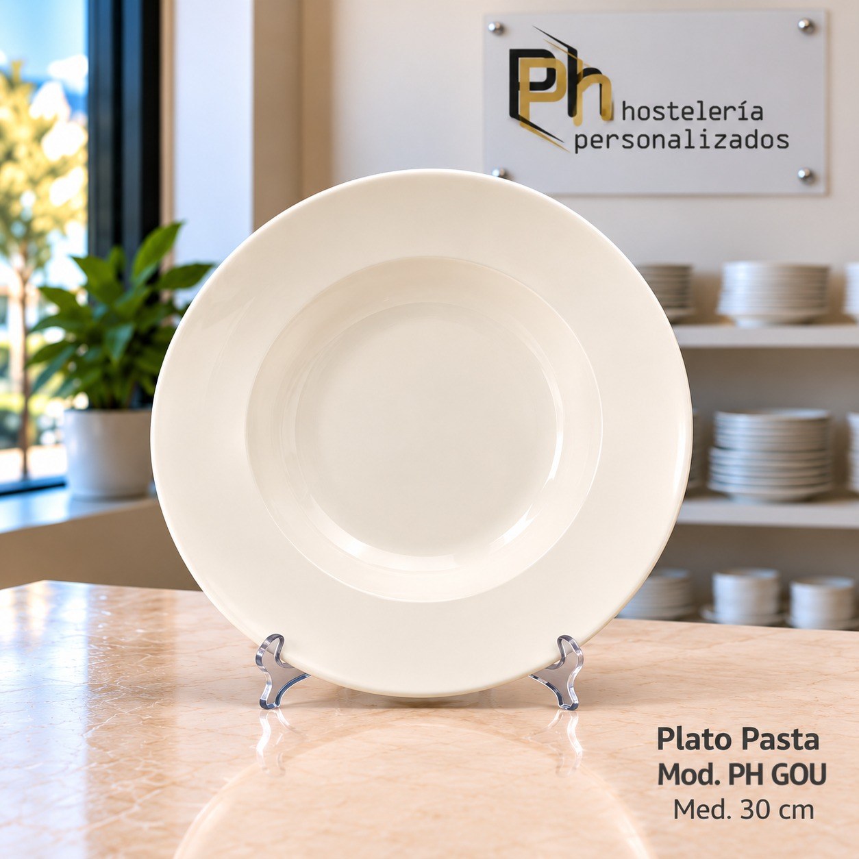 Plato de pasta de 30 cm de vitroporcelana con ala ancha, vajilla personalizada PH GOU