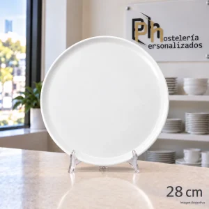 Plato de pizza de porcelana blanca PH P28 de 28 cm para personalizar con logo