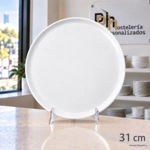 Plato de pizza de porcelana blanca PH P31 de 31 cm para personalizar con logo