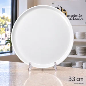 Plato de pizza de porcelana blanca PH P33 de 33 cm para personalizar con logo