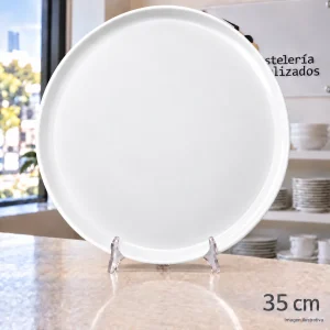 Plato de pizza de porcelana blanca PH P35 de 35 cm para personalizar con logo