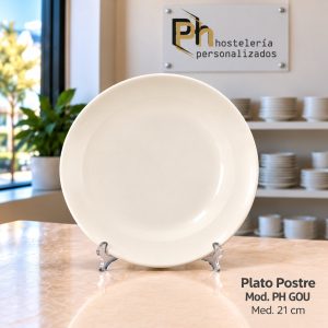Plato de postre de 21 cm de vitroporcelana, vajilla personalizada PH GOU para hostelería
