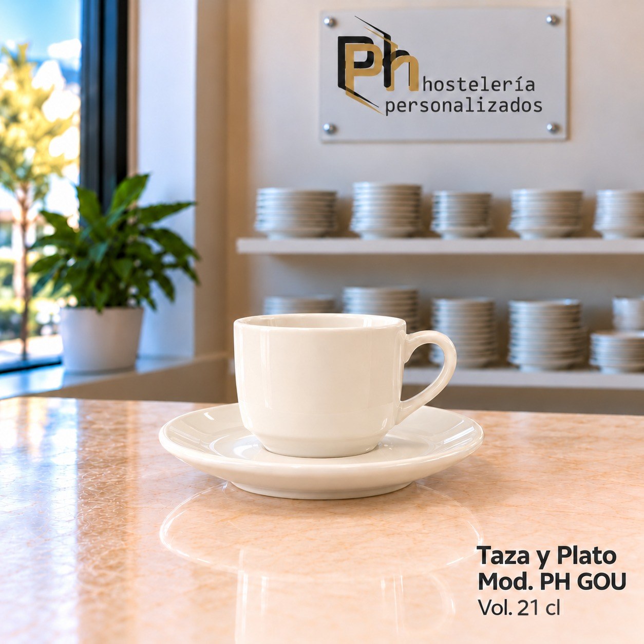 Taza de capuchino de 21 cl con platillo de 16 cm, de vitroporcelana, personalizada PH GOU