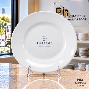 Bajo plato de la vajilla clásica personalizada PH2 con un logo de ejemplo vitrificado