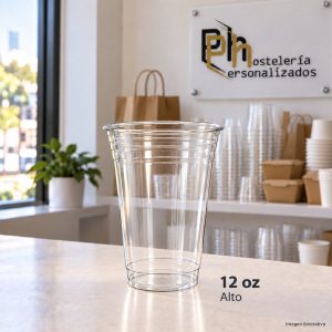 Vaso de plástico PET transparente personalizable de 12 oz (360 ml) modelo alto