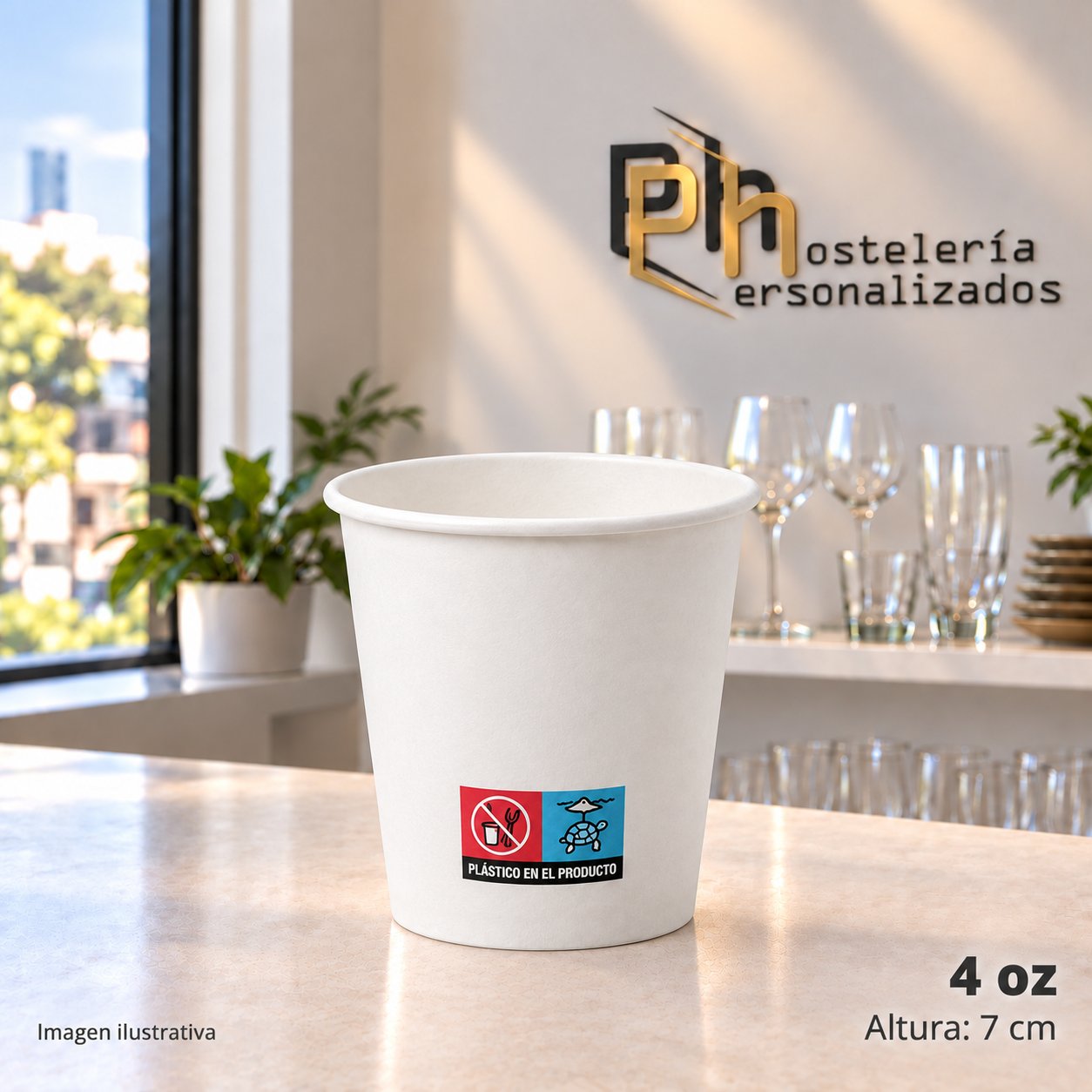 Vaso de cartón blanco personalizable de 4 oz (120 ml), 7 cm de altura, para café solo o cortado