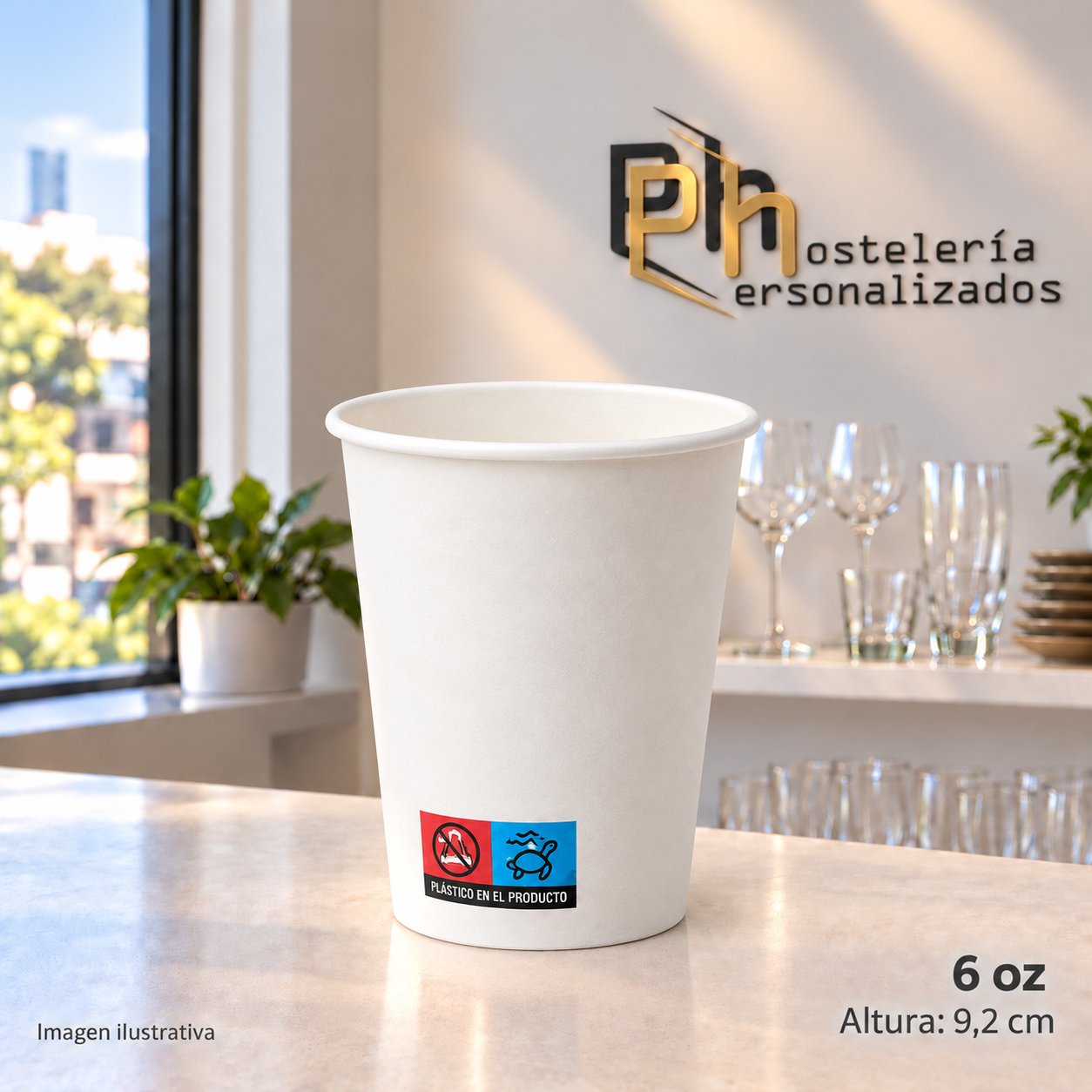 Vaso de cartón blanco personalizable de 6 oz (180 ml), 9,2 cm de altura, para café para llevar