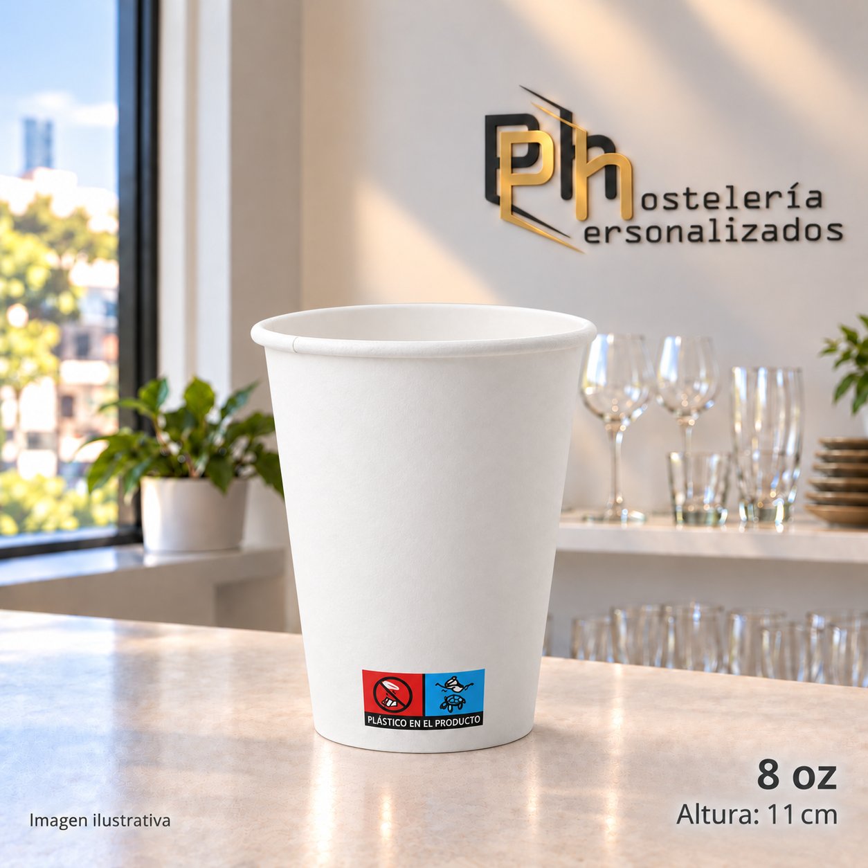 Vaso de cartón blanco personalizable de 8 oz (240 ml), 11 cm de altura, para café con leche para llevar